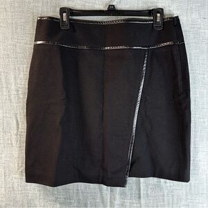 White House Black Market Skirt Womens Size 10 Mock Wrap w/ Faux Leather Trim